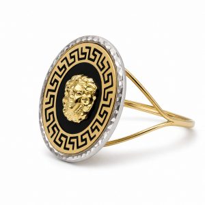 Anillo Sello Redondo Fino con Esmalte Negro y Circonitas 18K