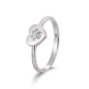 Anillo de plata rodiado corazón de 8 mm con huella de circonitas - Talla 8