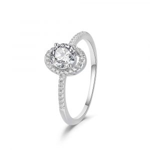 Anillo de plata rodiado solitario oval con circonitas