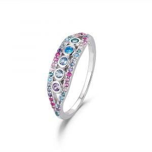 Anillo de plata rodiado chatones con circonitas multicolor