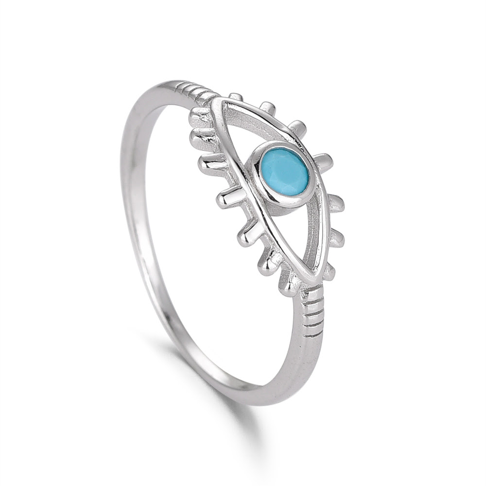 Anillo de plata rodiado ojo con piedra turquesa