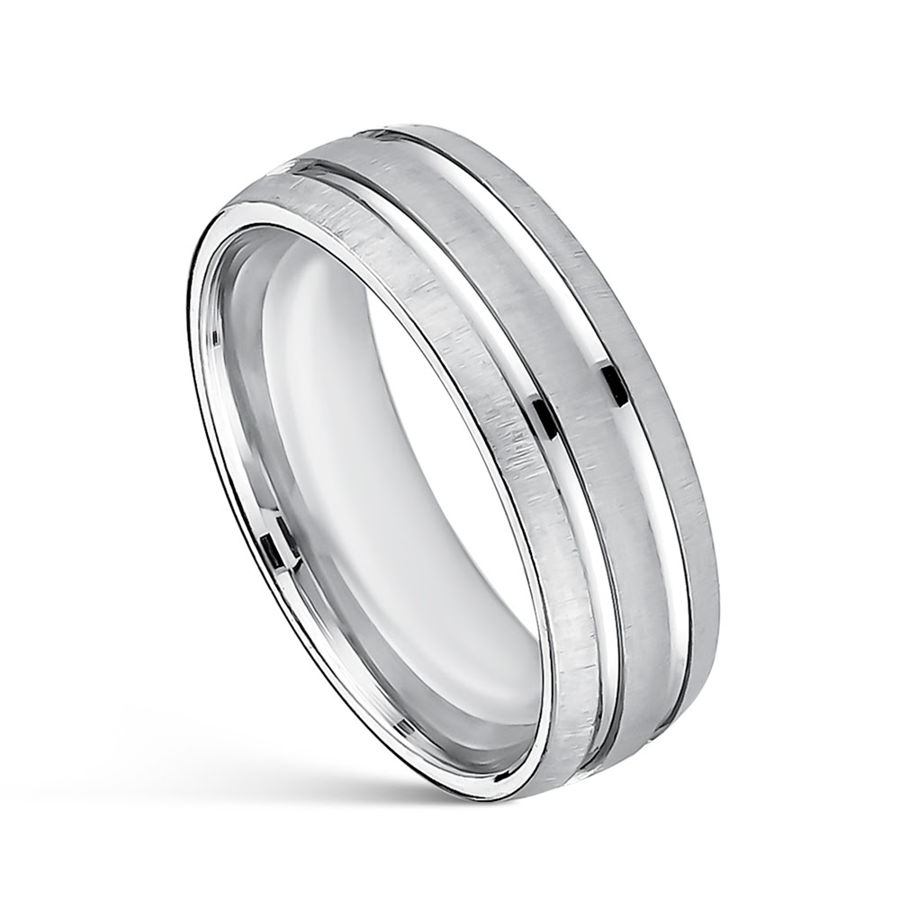 Alianza Amore confort plata Rodiada Matizada Con Dos Lineas En Brillo 6 Mm