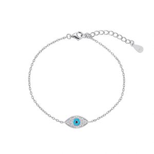Pulsera de plata rodiada cadena forzada con ojo de circonita de 15 mm 17 + 3 cm