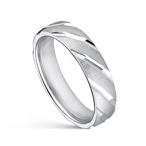 Alianza Amore confort En Plata Rodiada Matizada Con Lineas En Diagonal Y Brillo 4 Mm - Talla 18