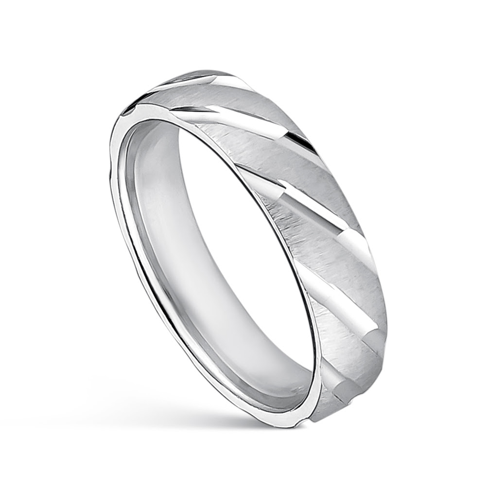 Alianza Amore confort En Plata Rodiada Matizada Con Lineas En Diagonal Y Brillo 4 Mm - Talla 18