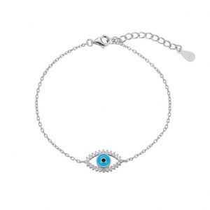 Pulsera de plata rodiada cadena con ojo de circonitas de 16 mm 17 + 3 cm