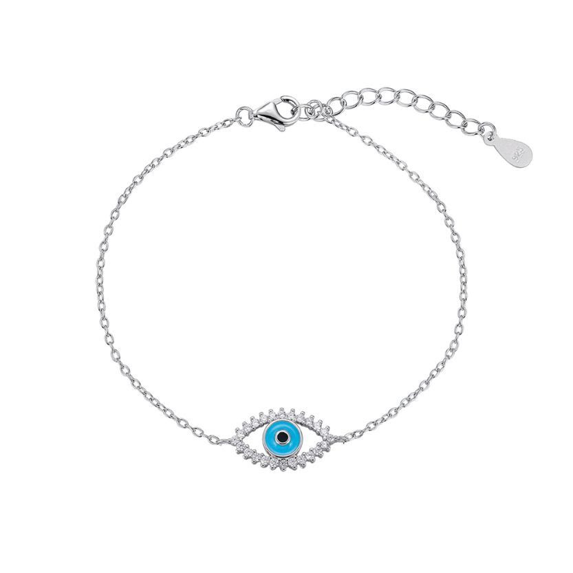 Pulsera de plata rodiada cadena con ojo de circonitas de 16 mm 17 + 3 cm