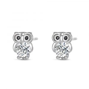 Pendiente de plata rodiado búho con circonita 8 mm cierre presión