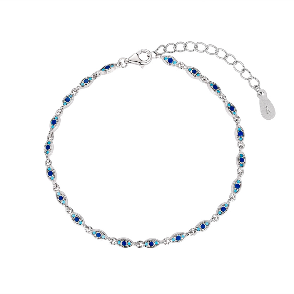 Pulsera de plata rodiada ojos con zafiro y turquesas de 6 mm y 17 + 3 cm