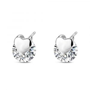 Pendiente de plata rodiado circonita con corazón 5 mm cierre presión