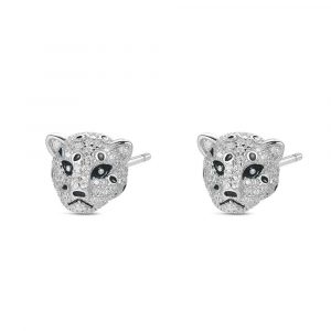 Pendiente de plata rodiado pantera con circonitas bicolor 10 mm cierre presión