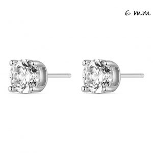 Pendiente de plata rodiada chatón de circonita con garras de 6 mm cierre presión