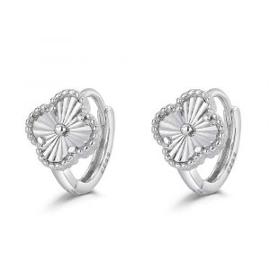 Pendiente de plata rodiado aro de 12 mm con trébol