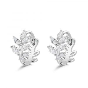 Pendiente de plata rodiado aro de 11 mm con hojas de circonitas