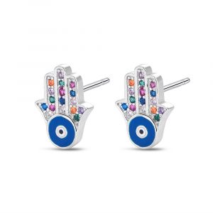Pendiente de plata rodiado Hamsa multicolor de 12 mm cierre presión