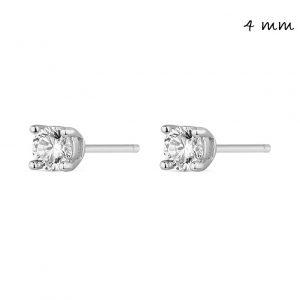 Pendiente de plata rodiada chatón de circonita con garras de 4 mm cierre presión