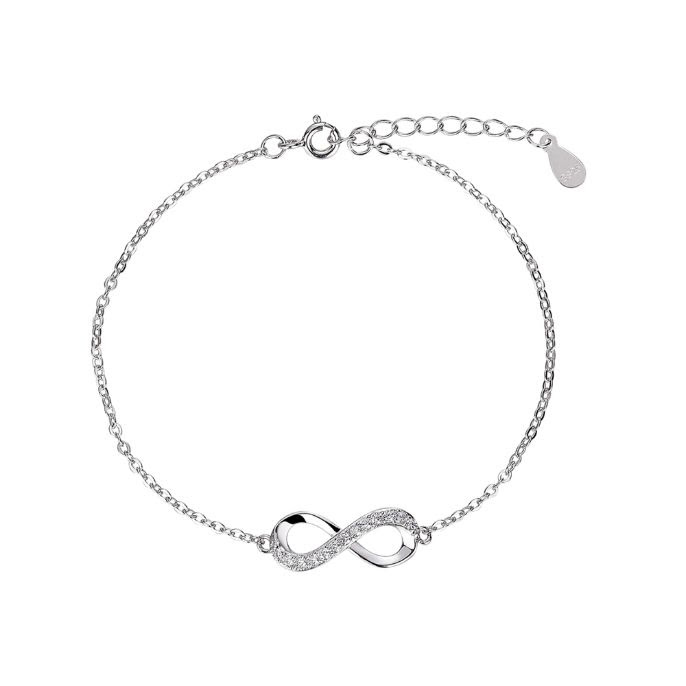 Pulsera de plata rodiada infinito con circonitas de 15 mm 17 + 3 cm