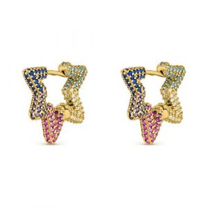 Pendiente de plata chapado estrella de 23 mm con circonita multicolor