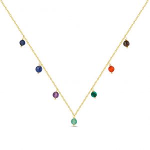 Collar de plata chapado con bolas de piedras naturales de 4 mm 38 + 5 cm