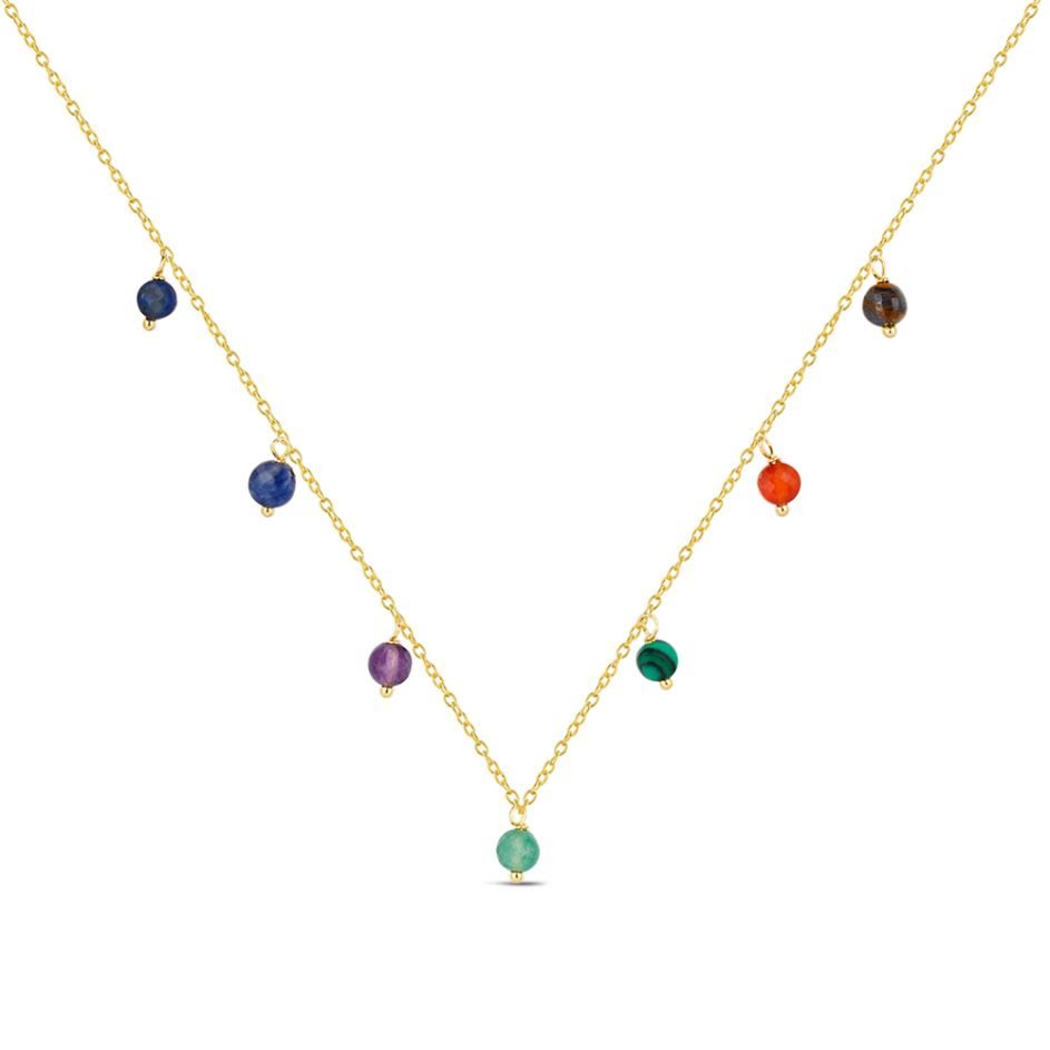 Collar de plata chapado con bolas de piedras naturales de 4 mm 38 + 5 cm