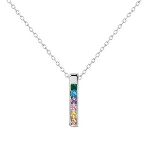 Colgante con cadena de plata rodiado barra princesas multicolor de 18 mm 38 + 5 cm