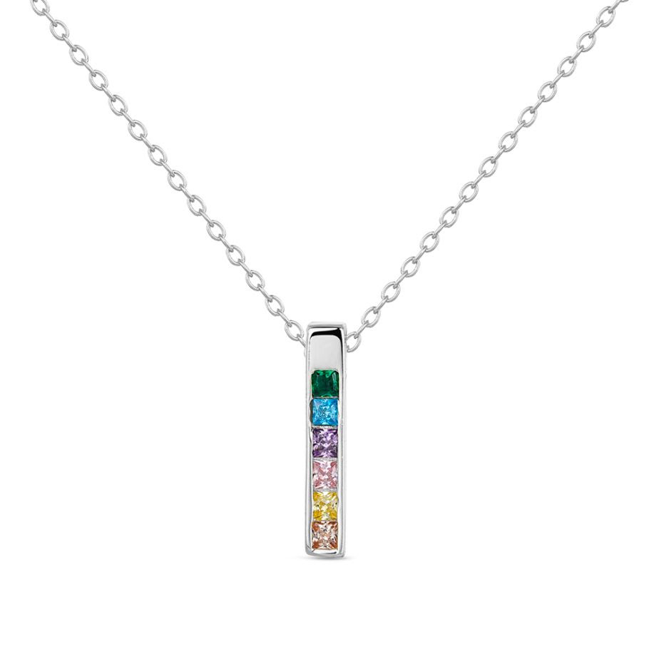 Colgante con cadena de plata rodiado barra princesas multicolor de 18 mm 38 + 5 cm