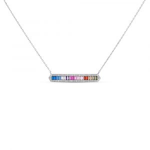 Colgante Con Cadena Barra Baguettes Multicolor De 36 Mm Bisel Circonitas