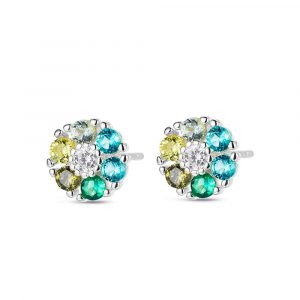 Pendiente de plata rodiado flor de 8 mm en tonos verdes cierre presión