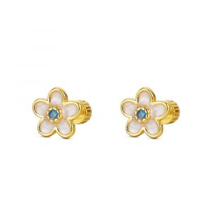 Pendiente de bebé plata chapado flor esmaltada con cierre de rosca