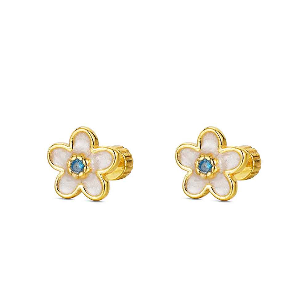 Pendiente de bebé plata chapado flor esmaltada con cierre de rosca