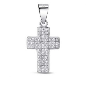 Colgante de plata rodiado con circonitas cruz de 15 x 10 mm