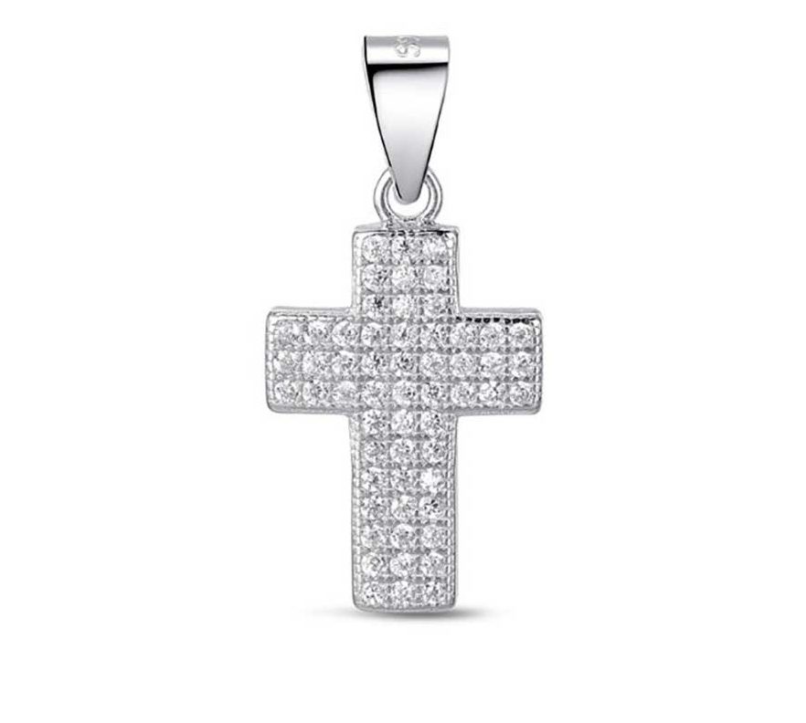 Colgante de plata rodiado con circonitas cruz de 15 x 10 mm