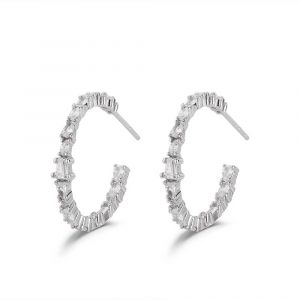 Pendiente de plata rodiado con circonitas, gotas y baguettes – cierre de presión