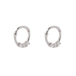 Pendientes de plata rodiado aro con circonitas de 10 mm