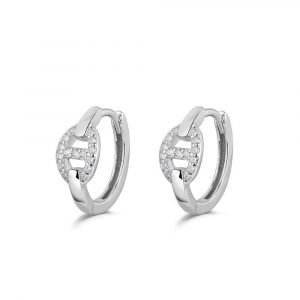 Pendientes de plata rodiado aro de 15 mm con calabrote de circonitas