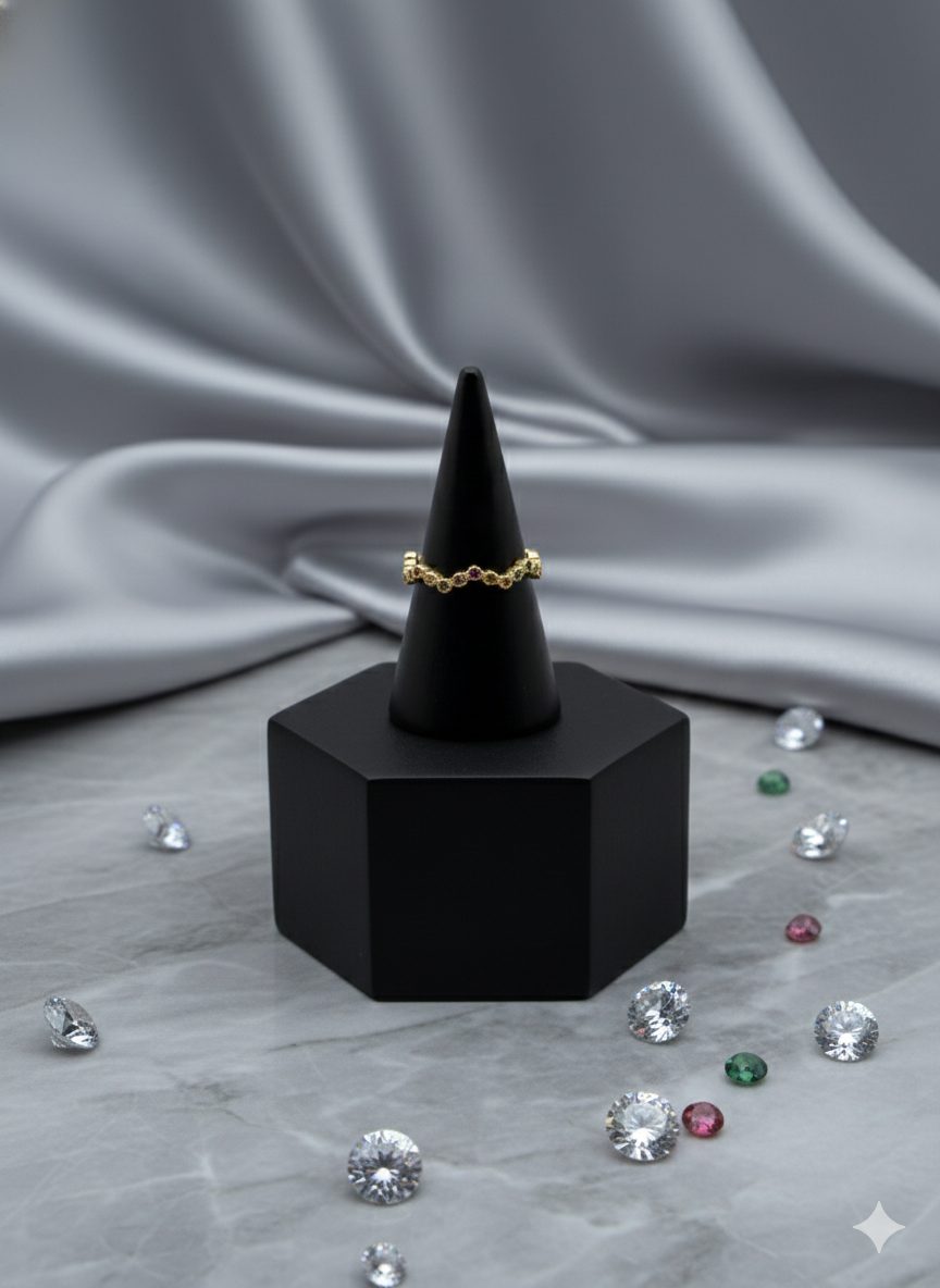 Anillo Ondas con Circonitas de Colores T: 13