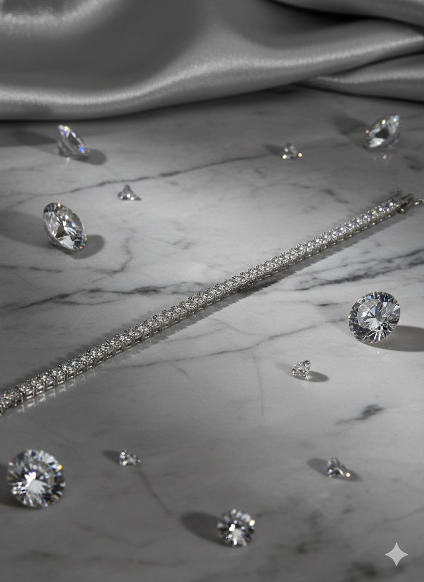 Pulsera riviera con cierre cajón de plata con circonitas blancas