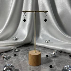 Pendientes de Plata con 3 Flores Estilo Van Cleef y Piedra Ónix