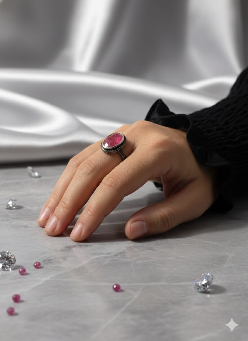 Anillo de Plata con Rubí – Estilo Vintage