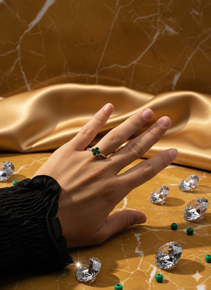 anillo plata dorada van cleef con piedra malaquita s