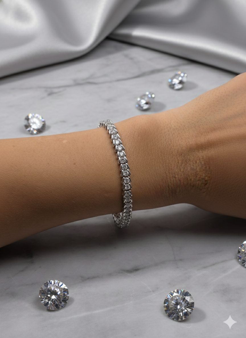 Pulsera riviera con cierre cajón de plata con circonitas blancas