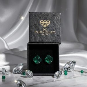 Pendientes de Plata con Circonita Verde en Forma de Flor Estilo Van Cleef