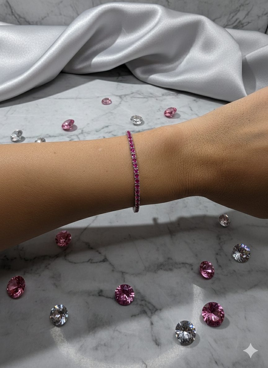 Pulsera Riviera de plata con circonitas fucsias y cierre de cajón