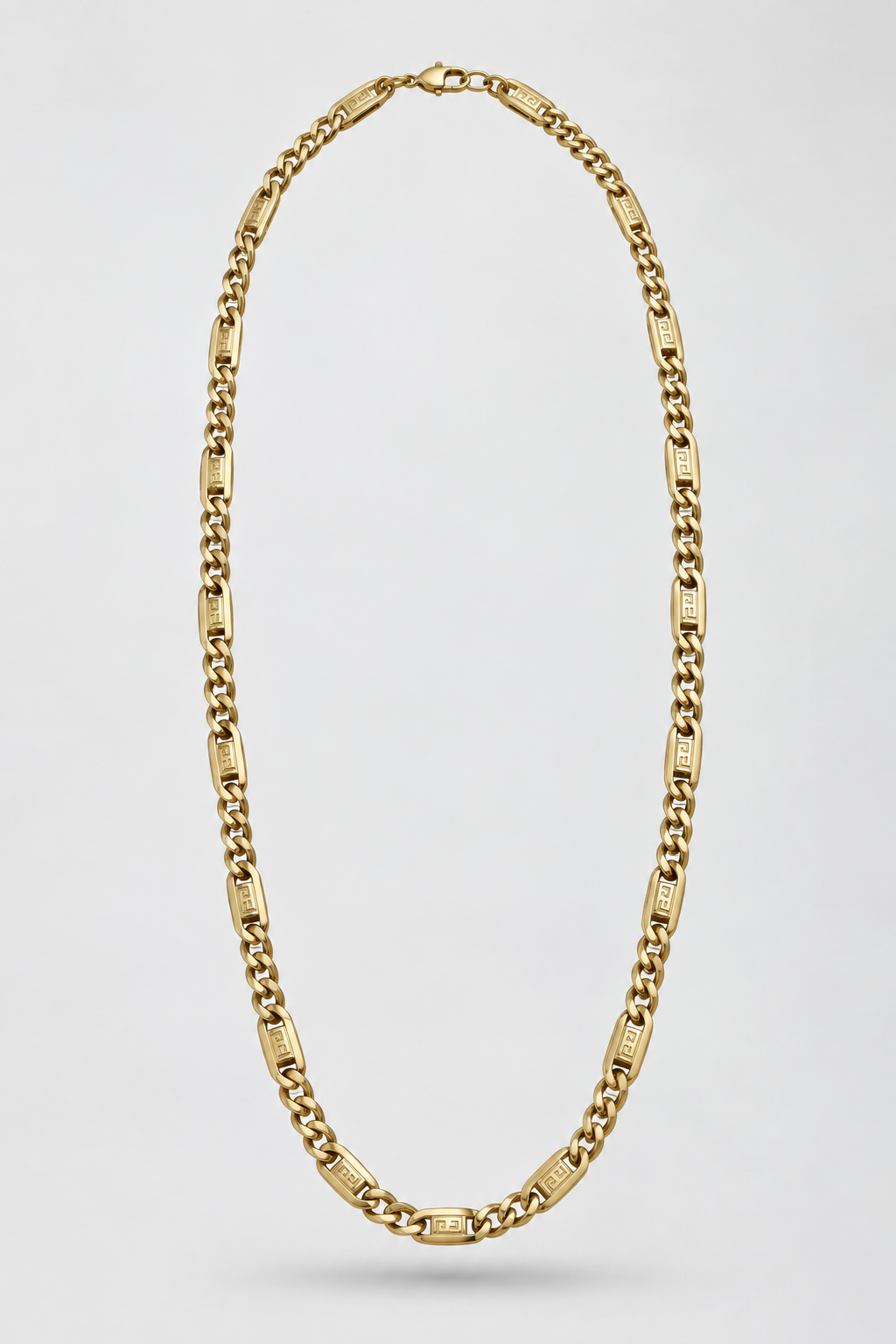 Cadena Fígaro con Eslabones Estilo Versace de Oro 18K – 62 cm
