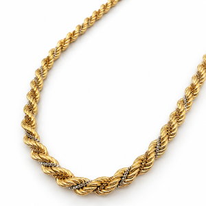 Cadena Cordón de Oro 18K Bicolor – Diseño Trenzado con Oro Rosa y Oro Blanco
