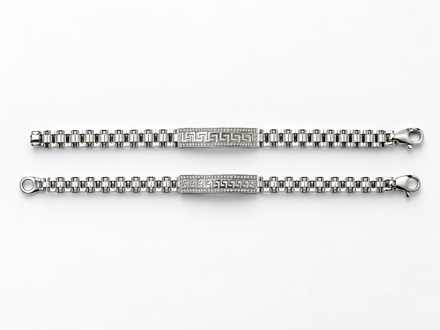 Pulsera de Plata Estilo Reloj con Circonitas y Cenefa Inspiración Versace