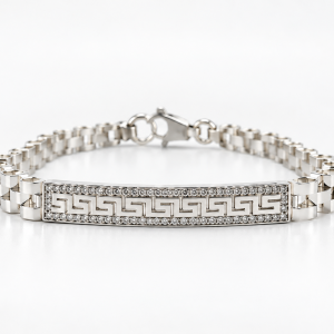 Pulsera de Plata Estilo Reloj con Circonitas y Cenefa Inspiración Versace