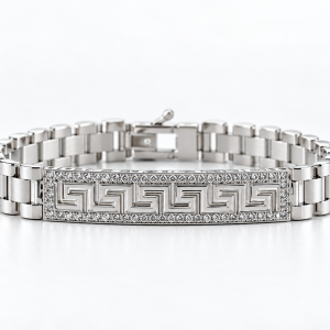 Pulsera de Plata Estilo Reloj con Circonitas y Cenefa Inspiración Versace
