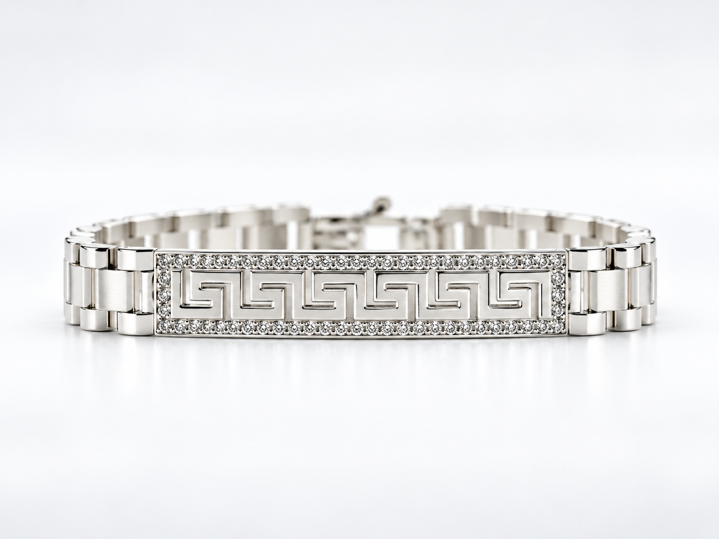 Pulsera de Plata Estilo Reloj con Circonitas y Cenefa Inspiración Versace