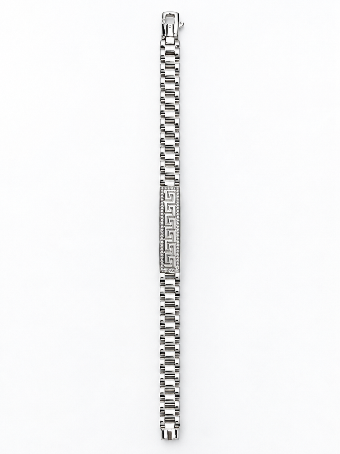 Pulsera de Plata Estilo Reloj con Circonitas y Cenefa Inspiración Versace